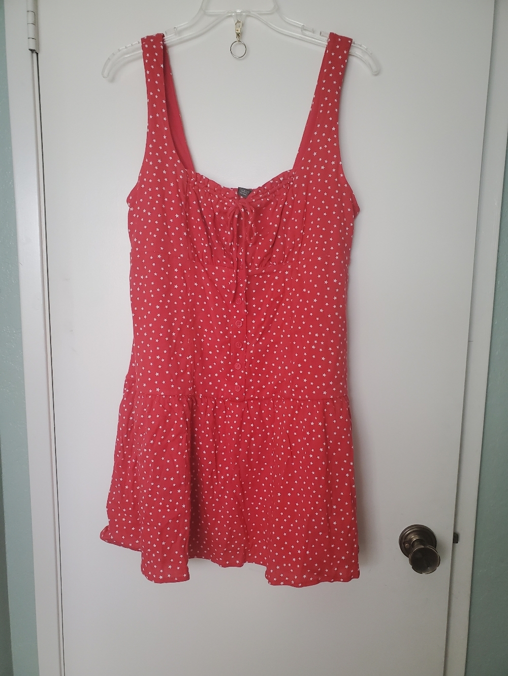 Wild Fable Woman's Red Smocked Tiered Celestial Stars Mini Sun Dress Sz L NWT